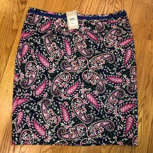 Boden Green Pink Paisley Modern Pencil Skirt size US 14 Ribbon Waist Accent NWT